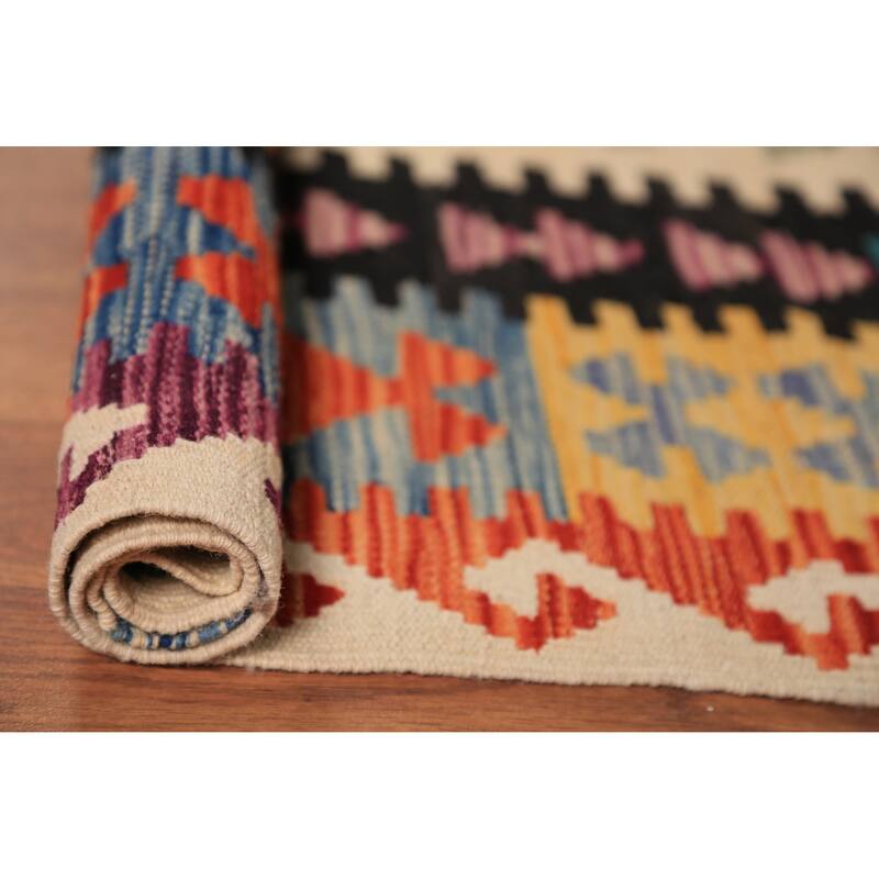 Geometric Kilim Reversible Area Rug Wool Carpet - 8'2"x 11'1"