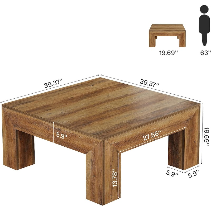 39.37-Inch Farmhouse Square Coffee Table for Living Room, Low Large Center Tea Accent Table