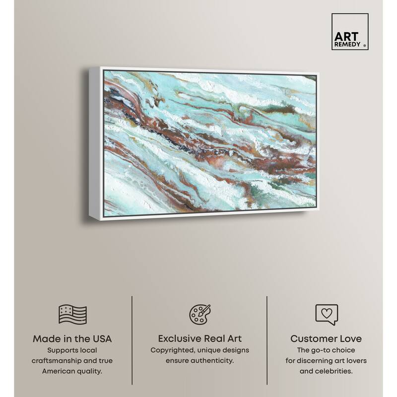 Art Remedy Mint Waves Framed Blue Abstract 1 Piece Canvas Wall Art