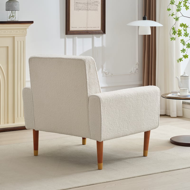 Beige 33.75" Classic Biscuit-Style Button Tufted Accent Chair with Elegant Solid Wood Legs