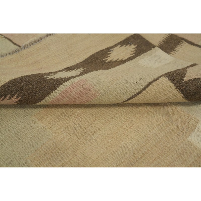 Hand Woven Oriental 100% Wool Carpet Southwestern Tribal Beige & Ivories Kilim Area Rug - 8' 2'' X 4' 8''