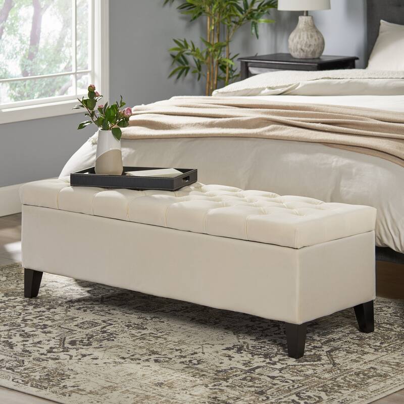 Ottilie Button-tufted Storage Ottoman Bench by Christopher Knight Home - Ivory + Dark Brown