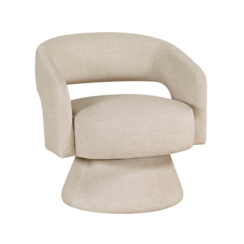 Lessa Swivel Accent Chair, Beige, Round Base, Soft Foam Cushion
