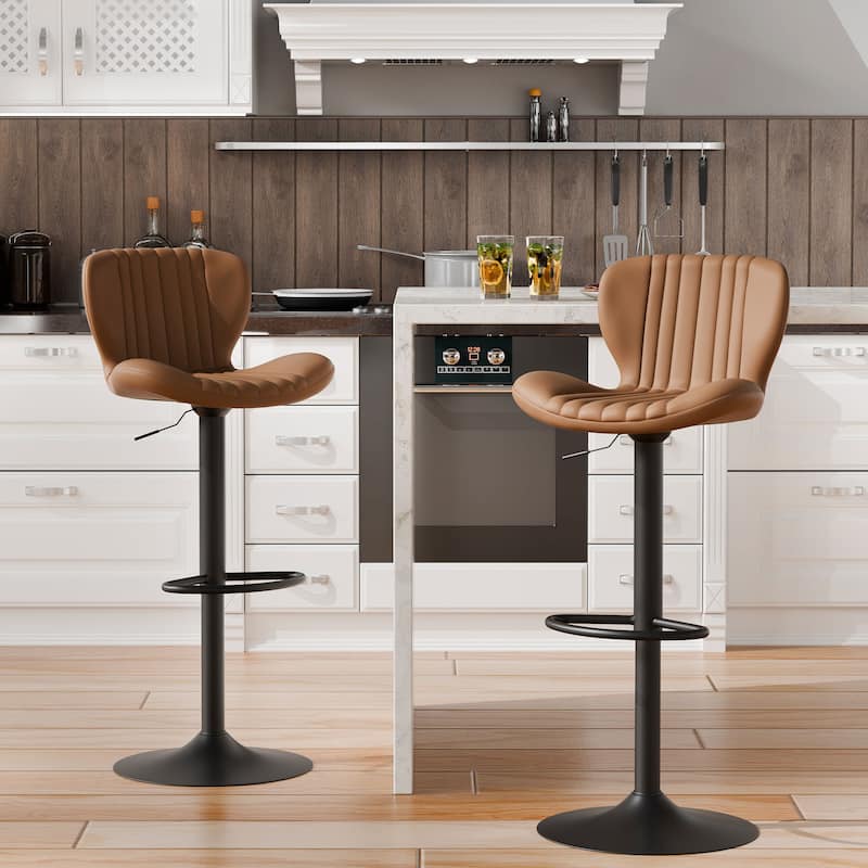 Scallop Bar Stool with 360° Swivel - Modern Kitchen & Home Bar Seating，Set of 2 - N/A - Brown