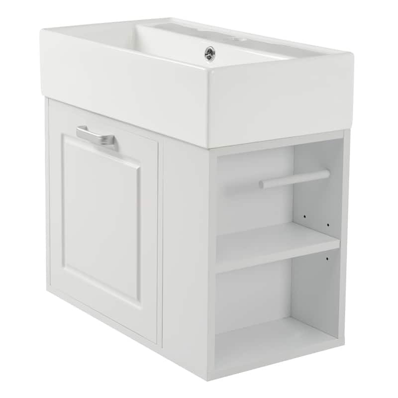 21.8" Floating Bathroom Vanity Cabinet with Ceramic Sink & Toilet Paper Holder for Small Space