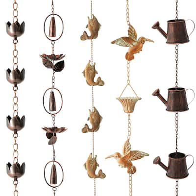 Glitzhome 2-Piece 102" Long Bronze Rain Chains with Fish/ Lotus/ Umbrella/ Watering Pot