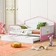 preview thumbnail 4 of 7, Full size Wooden Daybed with Trundle and Sensor Light, Pink