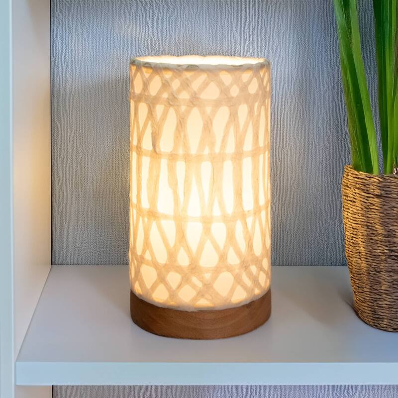 Eangee Handmade Mini Paper Cylinder Table Lamp, Handmade Paper Shade, Arches, 5 x 5 x 9 in. - Natural