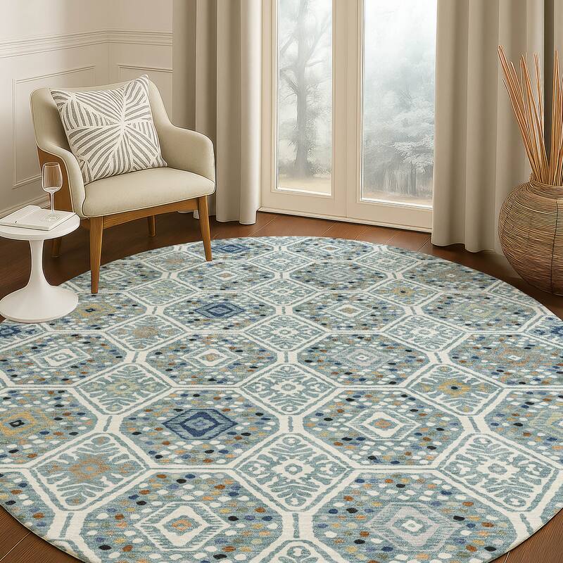 Machine Washable Indoor/ Outdoor Modern Hexi Chantille Rug