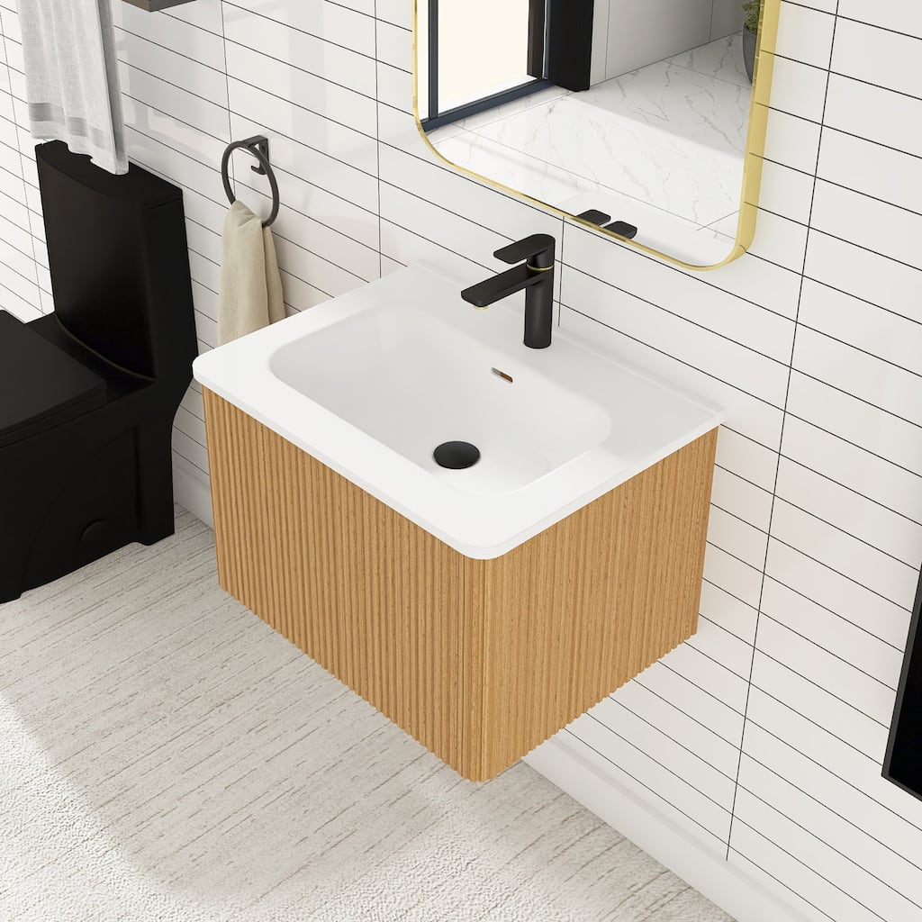 Plywood Wall-Mounted Bathroom Vanity Set with Integrated Ceramic Sink