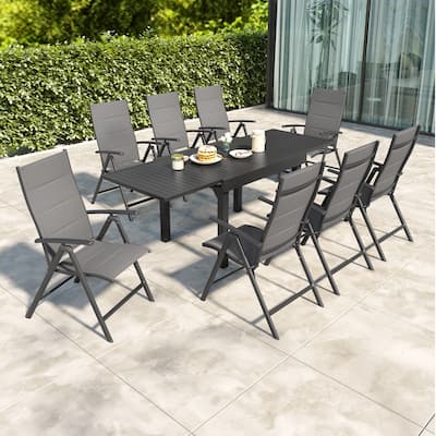 Outdoor 5/7/9-Piece Aluminum Patio Dining Set with Expandable Table and Folding Chairs