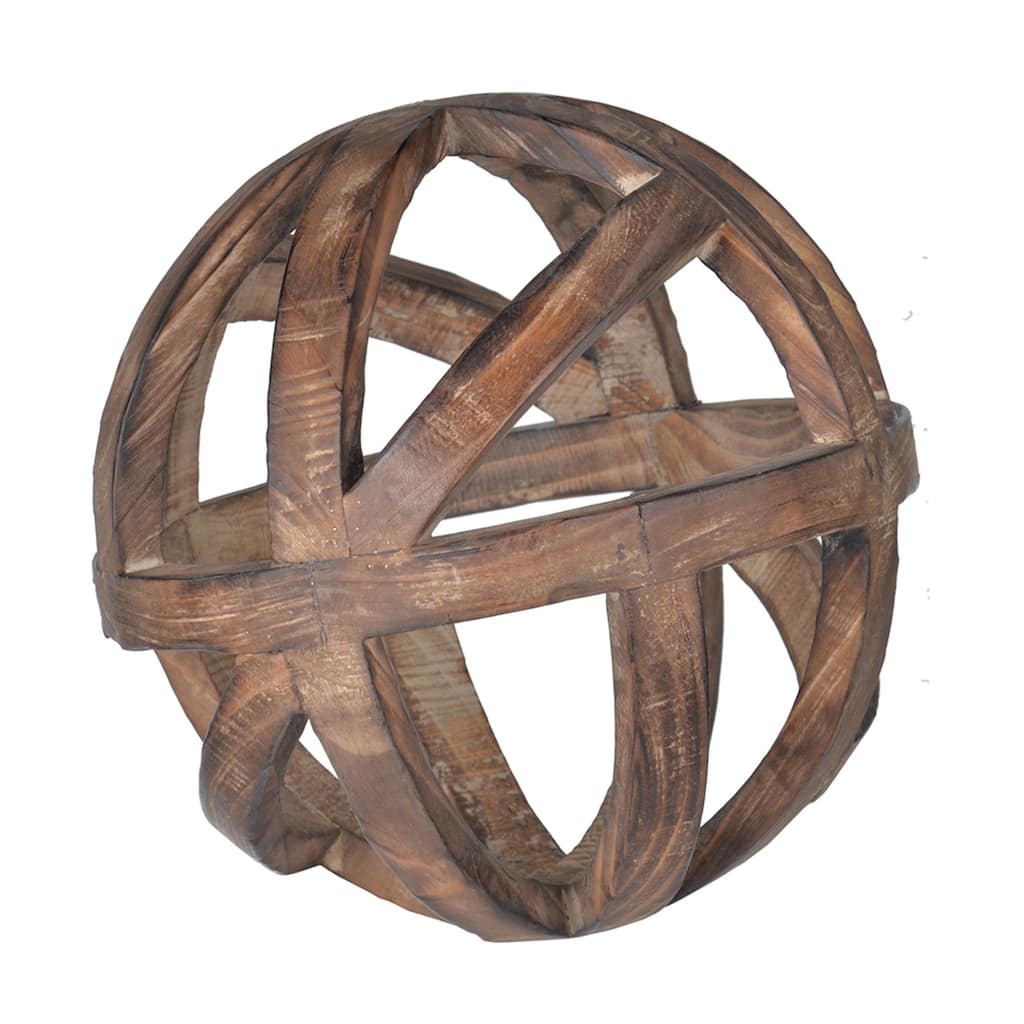 Rustic Style Carved Orb Decoration - 9.75" - Brown