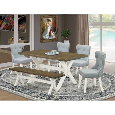 HomeStock 6-Piece Natural Oak Finish Solid Wood Top dining Table with 1-Bench and 4-Chairs