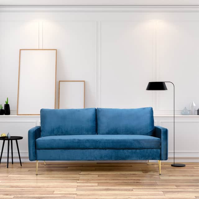 Modern Loveseat Square Arms Upholstered Velvet Sofa with Pillows