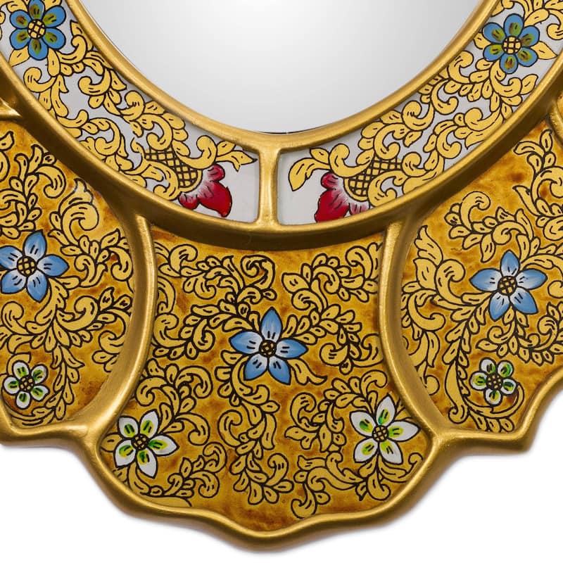 Handmade Floral Gold glass wall mirror (Peru)