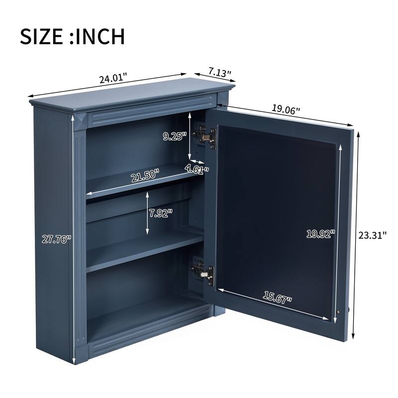 24" x 27" Rectangular MDF Medicine Cabinet with Mirror - 24" x 7" x 27.76"