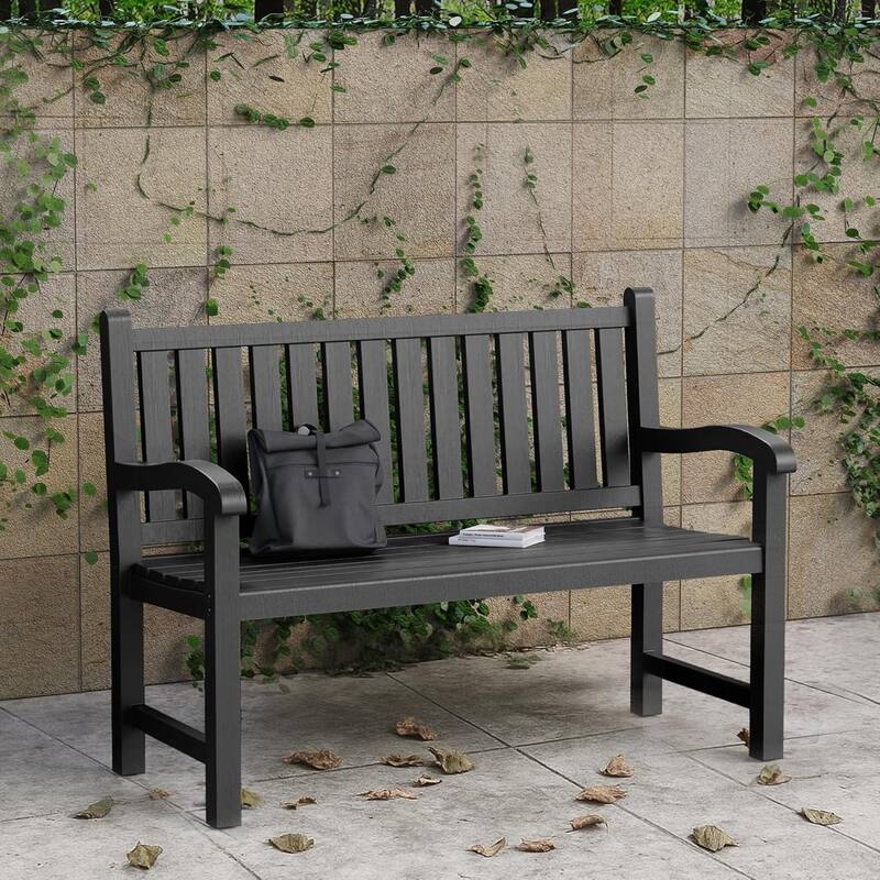 Outdoor Bench, Weatherproof Garden Bench with Ergonomic Design, 2-Person Resin Bench for Porch, Deck, Patio, Outdoor, Garden