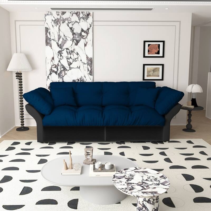 3-in-1 Convertible Tufted Loveseat with 2 Soft Pillows,Multi-Functional Sleeper - Blue