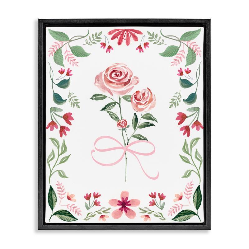 Stupell Delicate Roses Floral Border Framed Floater Canvas Wall Art Design By Kristen Brockmon - 25 x 31 - Black