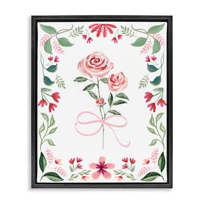 Stupell Delicate Roses Floral Border Framed Floater Canvas Wall Art Design By Kristen Brockmon
