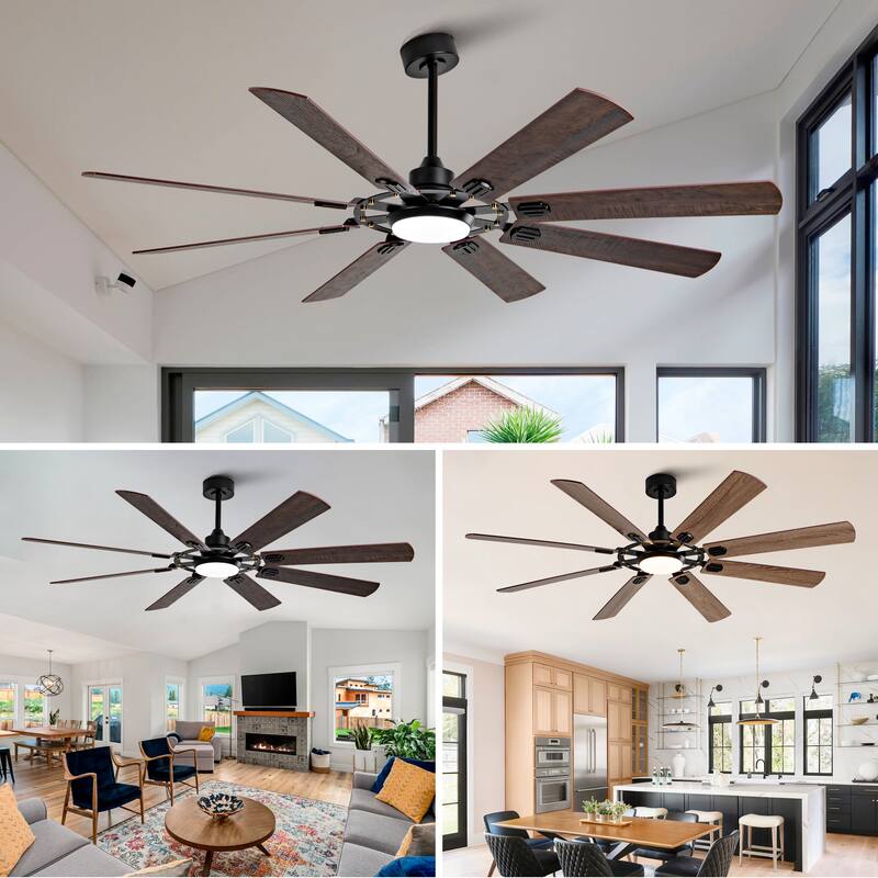 72" 8-Blade Ceiling Fan with Remote Control, Reversible Dimmable Fan Light, 6-Speed Quiet DC Motor