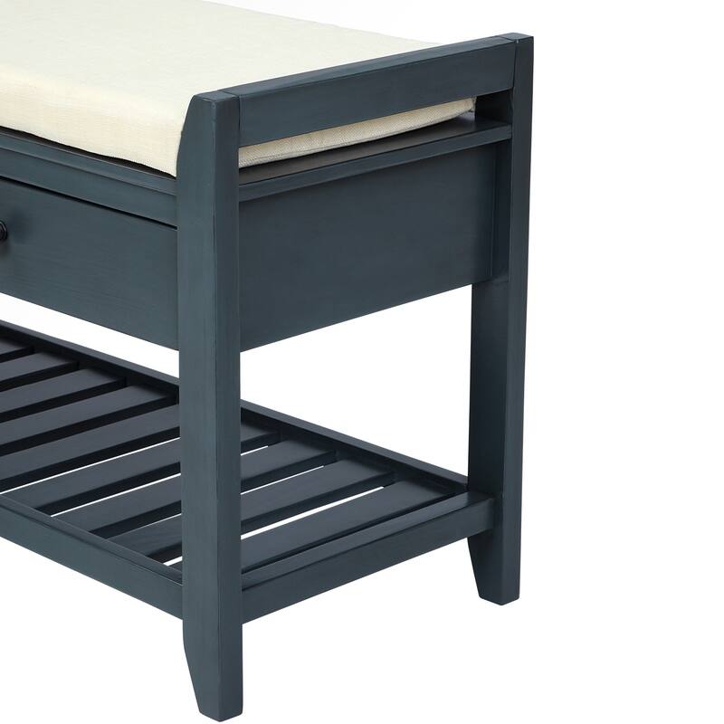 43" Entryway Storage Bench Shoe Rack with Cushioned Seat and Drawers