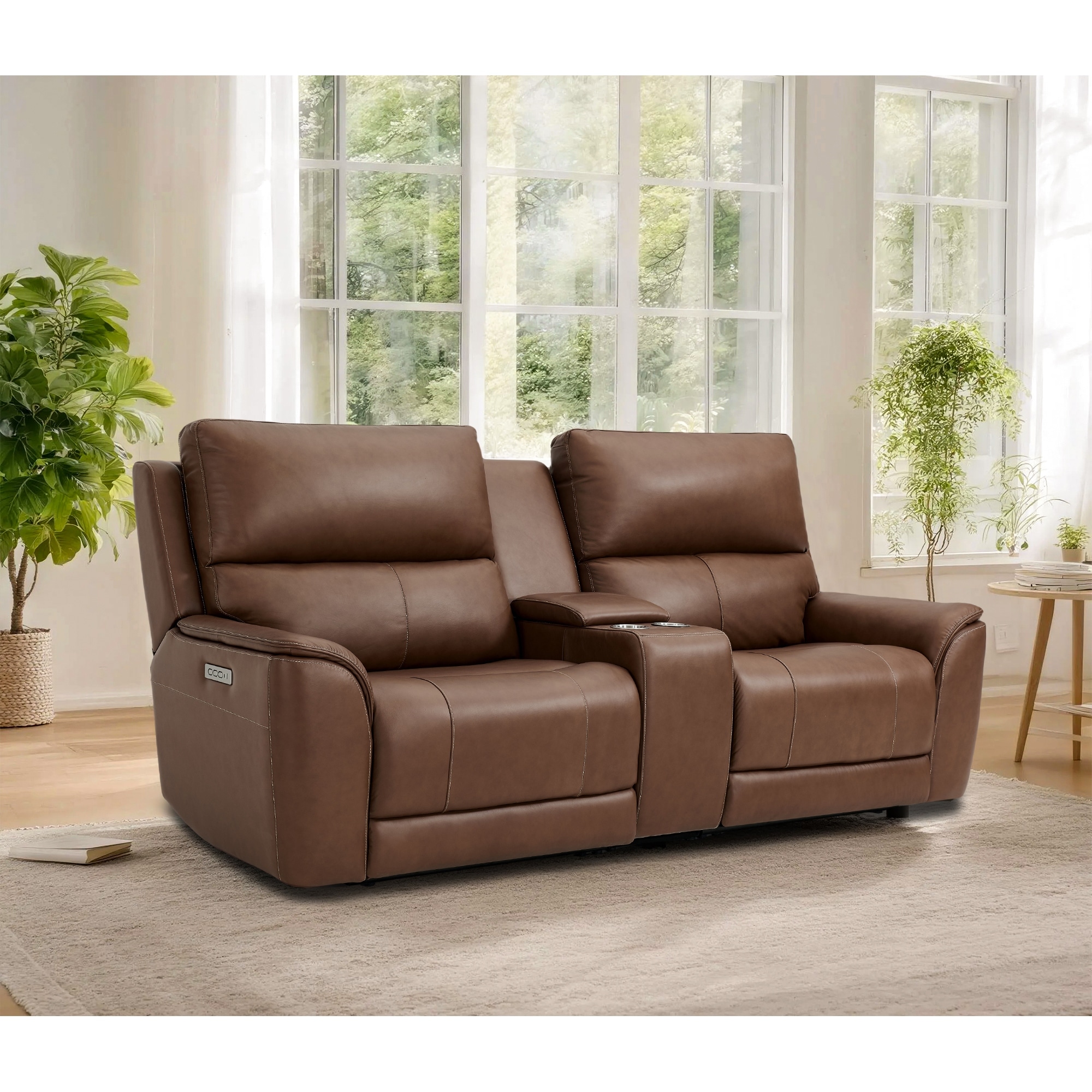 95" W Premium Genuine Leather Triple-Power Double Width loveseat with Zero Gravity, USB & Type-C Ports