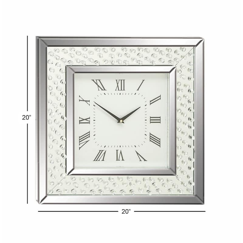 Wooden Mirrored Decorative Wall Clock with Floating Crystals - Silver - Roche River Decor