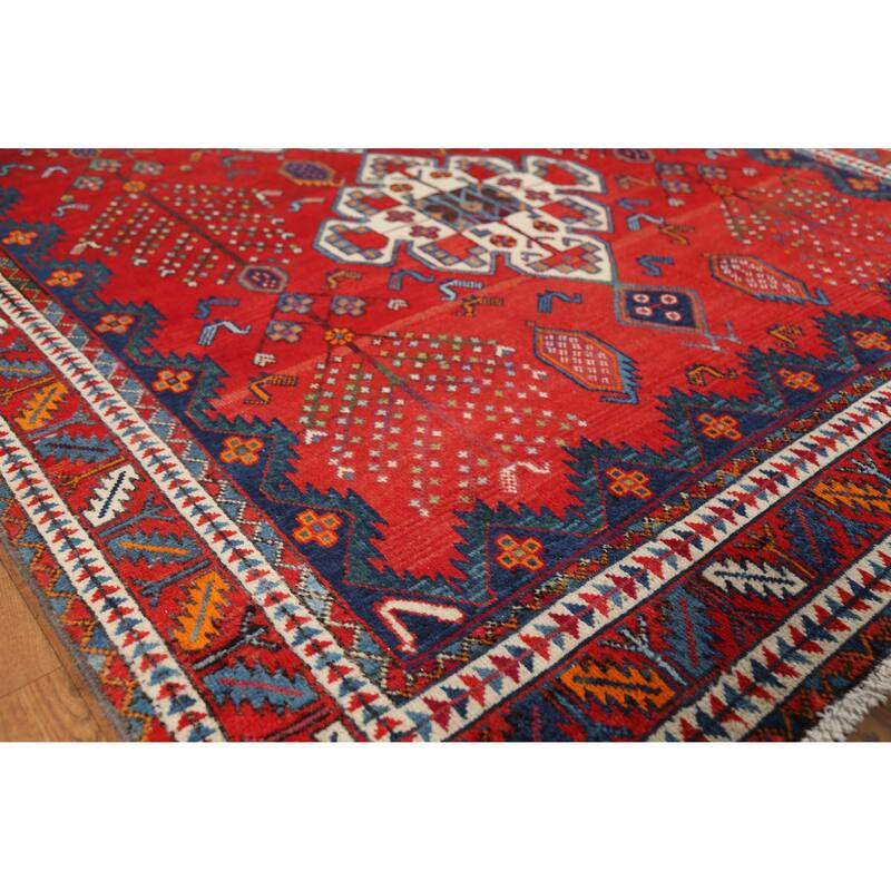 Hand Knotted Oriental 100% Wool Carpet Traditional Tribal Red Sirjan Area Rug - 6' 5'' X 4' 10''