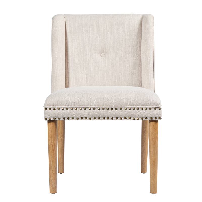 Christopher Knight Home - Light Luxury Upholstered Dining Chair with Rivet Trim & Rubber Wood Legs