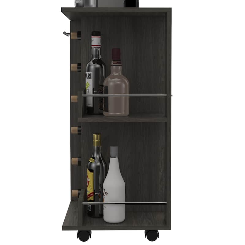 Tennessee Bar Cart, One Cabinet With Division, Six Cubbies For liquor, Two Shelves