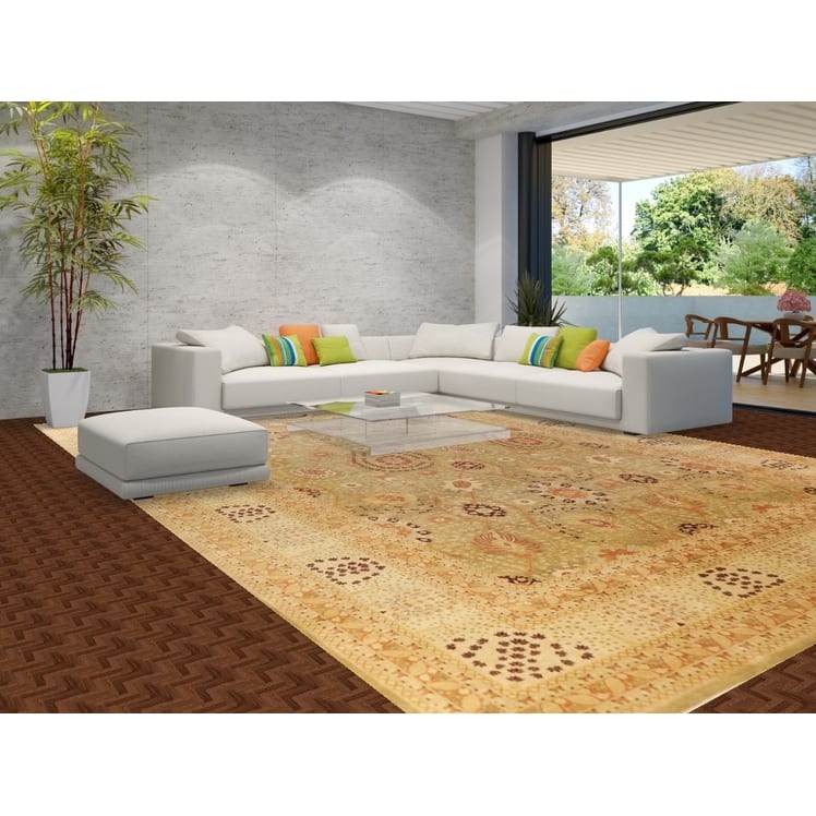 Floral Tabriz Oriental Large Rug Hand-Knotted Wool Carpet - 12'2"x 17'10"