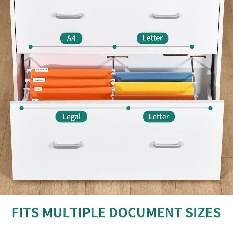 Morin Lateral Filing Cabinet with Charging Station Fits A4 Letter Legal Files White