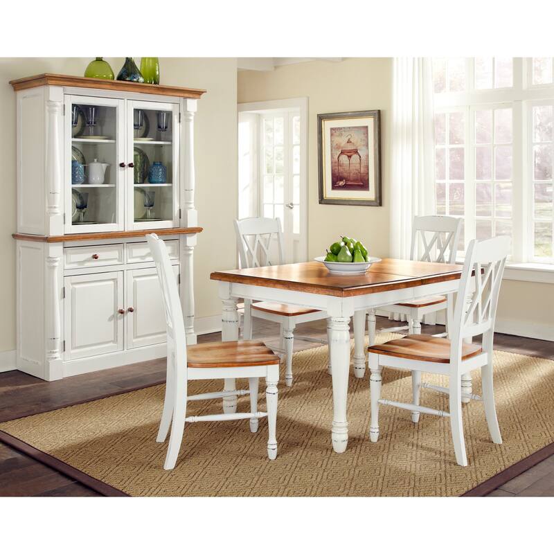 Monarch 5-Piece Rectangular Off-White Dining Table (with an 18" removable leaf) and Four Double X-back Chair Set by Homestyles
