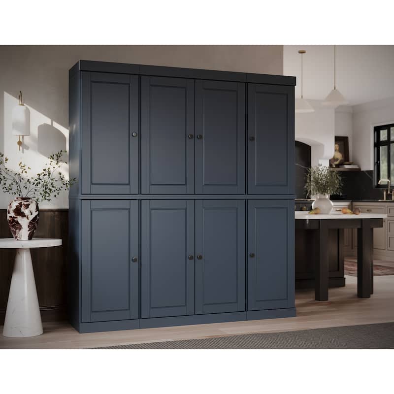 100% Solid Wood Kitchen China Pantry Buffet with Glass or Solid Wood Doors and 2-Drawer Kit by Palace Imports - 65" x 71.5" - Antique Blue - Solid