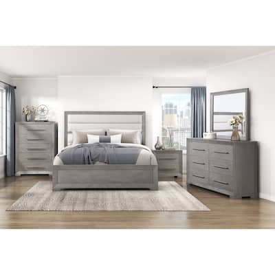 Contemporary Aesthetic Bedroom Furniture Set 5pcs Bed Dresser Mirror Nightstand Chest Gray