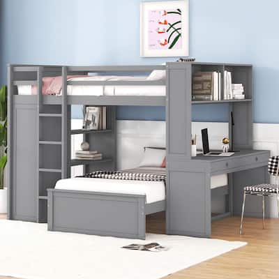 Loft Bed with a Stand-alone bed, Shelves, Desk and Wardrobe