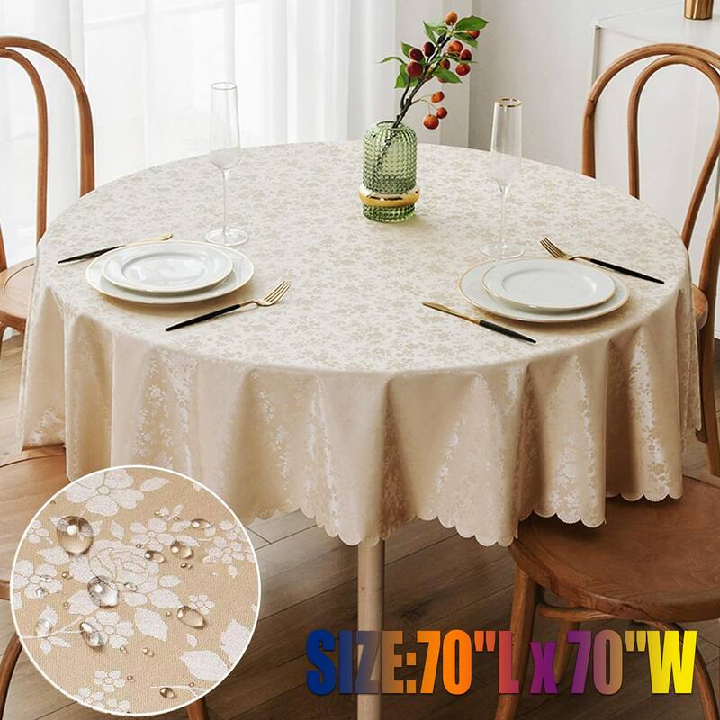 Round Table Cloth,Waterproof Heavy Duty Vinyl Tablecloths,70"L x 70"W - Beige