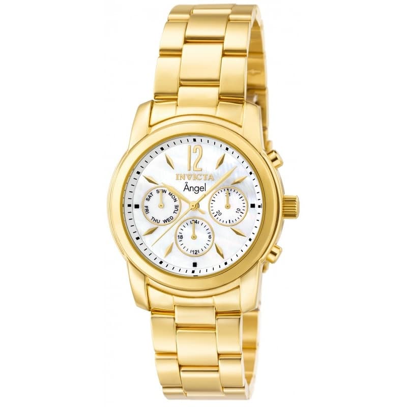 Invicta Women'S 'Angel' White Pearlescent Dial Goldplated Watch