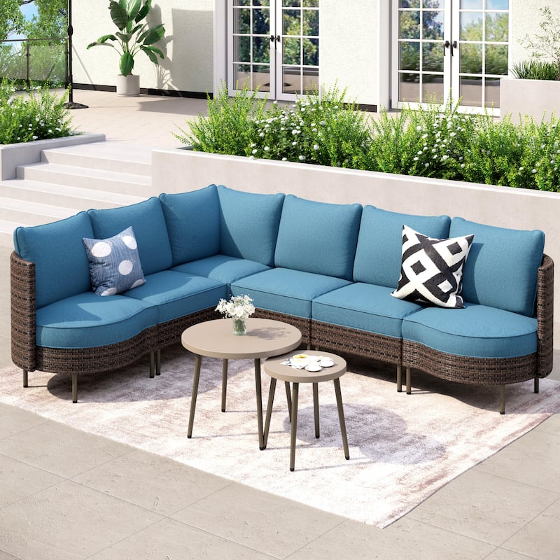 MAISON ARTS 8-Piece Outdoor Sectional Sofa Set Wicker Conversation Set with Thick Cushion and 2 Round Table - 8-Piece (L- shaped)