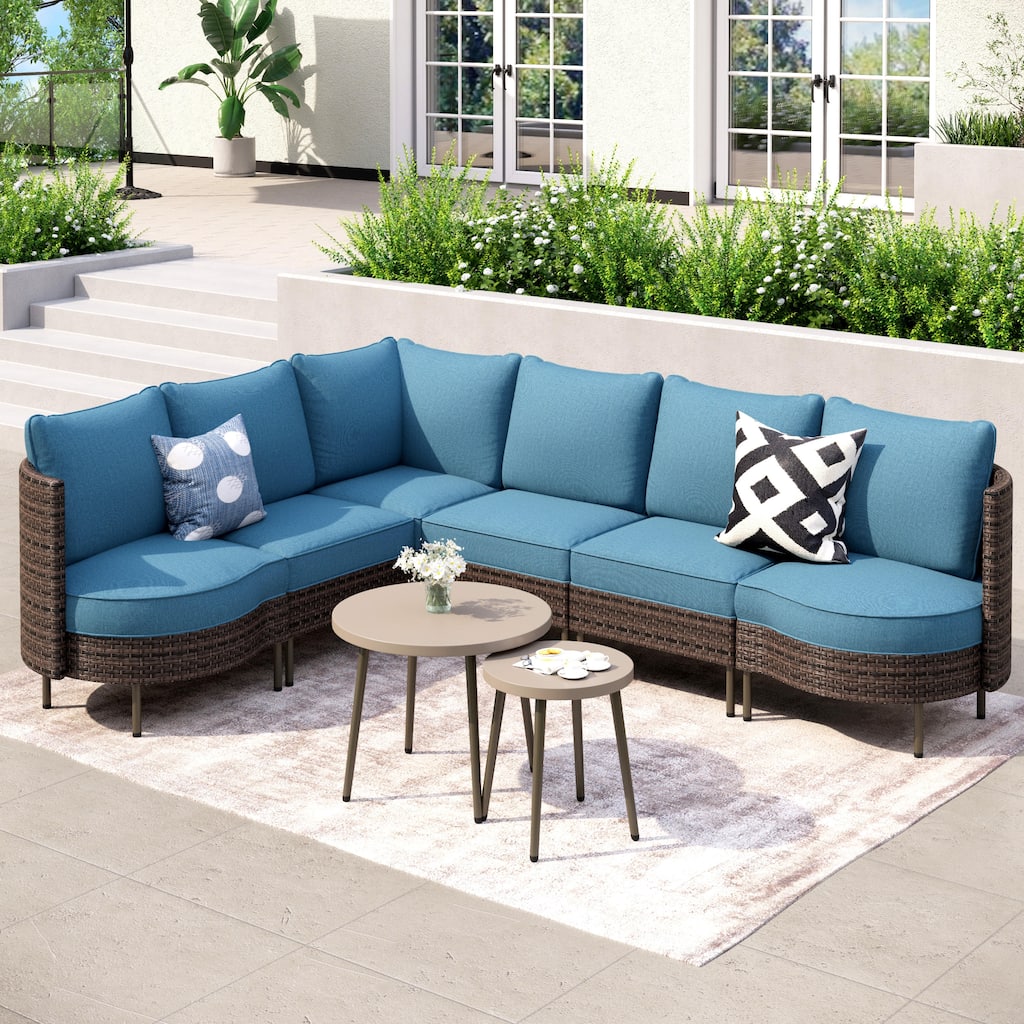 MAISON ARTS 8-Piece Outdoor Sectional Sofa Set Wicker Conversation Set with Thick Cushion and 2 Round Table
