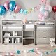 preview thumbnail 1 of 17, Modern Twin Size Unique Loft Bed With Two Shelves and Two drawers For Bedroom,Kids Antique Grey