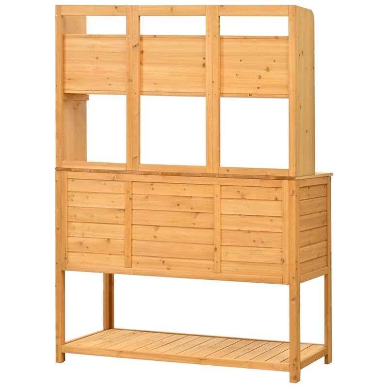 Potting Bench Garden Workstation with Hutch, Drawer & Adjustable Shelves, 50.2x19.7x66.1 Inch Outdoor Garden Work Table