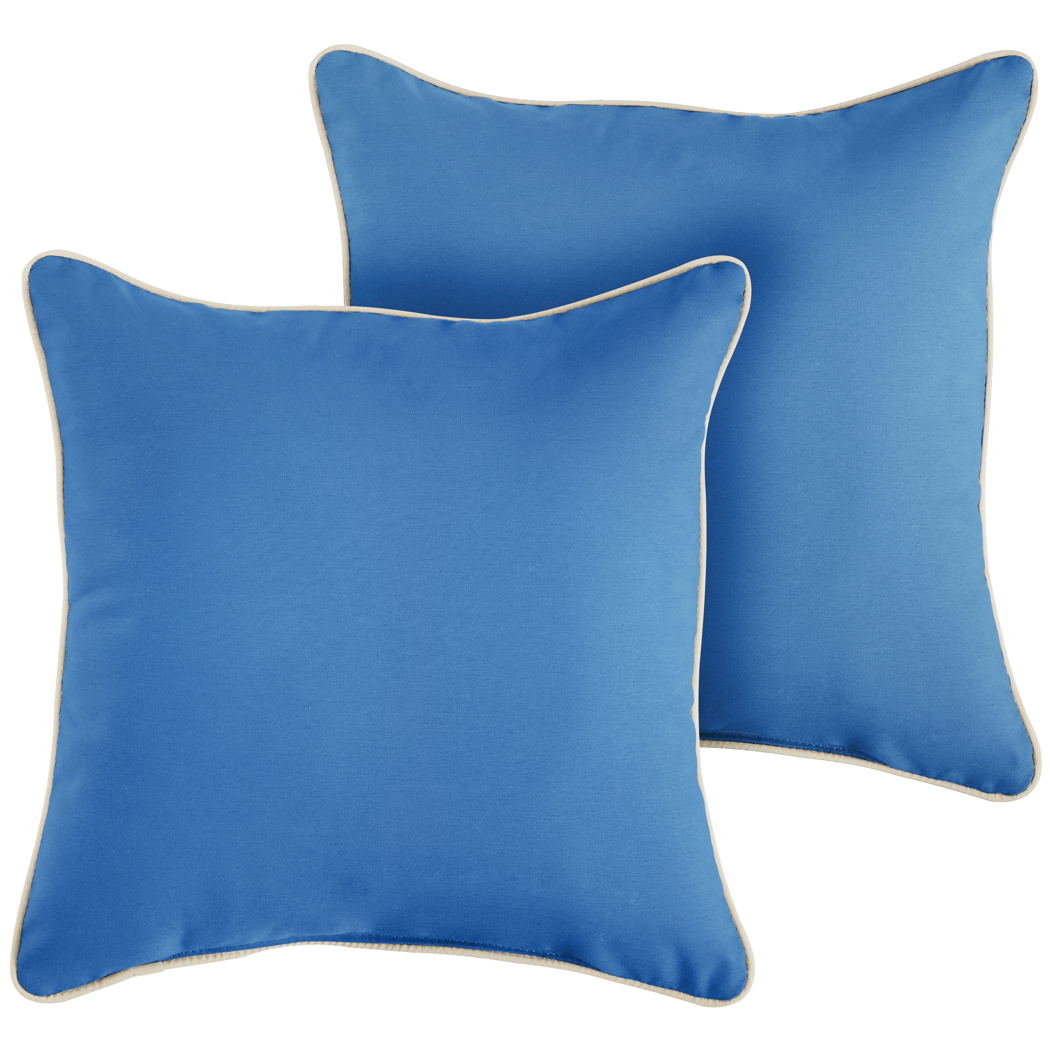 Light Blue with Ivory Corded Indoor Outdoor Pillow Set Set of 2 16 in x 16 in