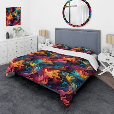 Designart "Popart Psychedelic Swirls" Modern Bedding Set With Shams