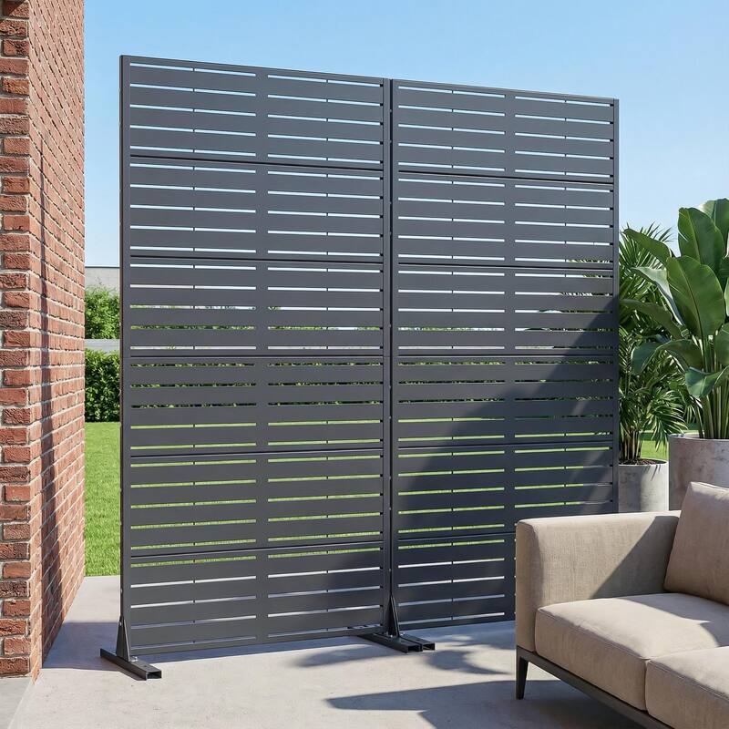 Outdoor Privacy Screen with Stand for Patio Garden Metal Fence Set of 2
