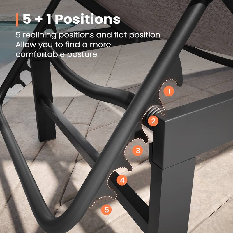 2PC Outdoor Patio Adjustable Chaise Lounge Chairs