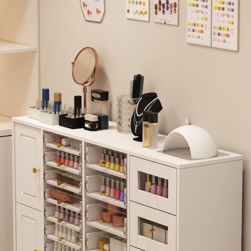 Nail Polish Organizer Cabinet w/Clear Acrylic Drawers Salon Makeup Vanity Storage Dresser