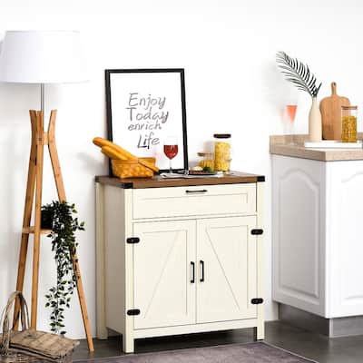HOMCOM Industrial Wooden Storage Cabinet Kitchen Sideboard with Drawer and Adjustable Shelf for Dining Room