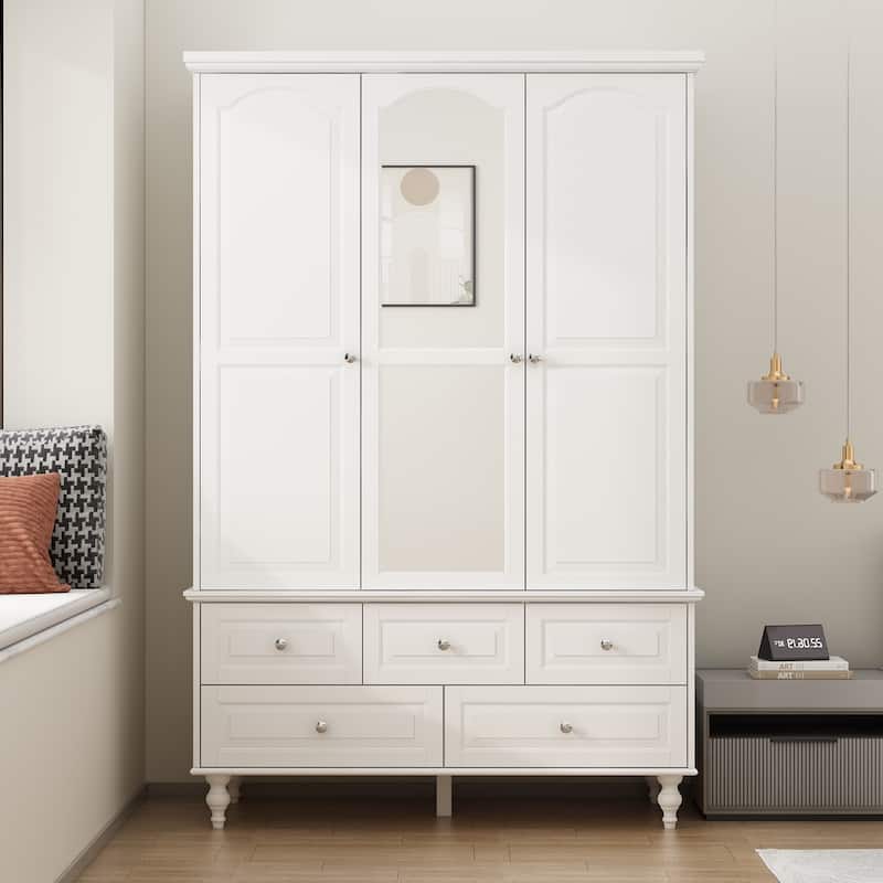 70.9"H Lacquered Wardrobe Armoires Wooden Closet with Mirror Door
